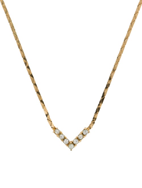 Christian Dior Vintage Crystal V Pendant Necklace