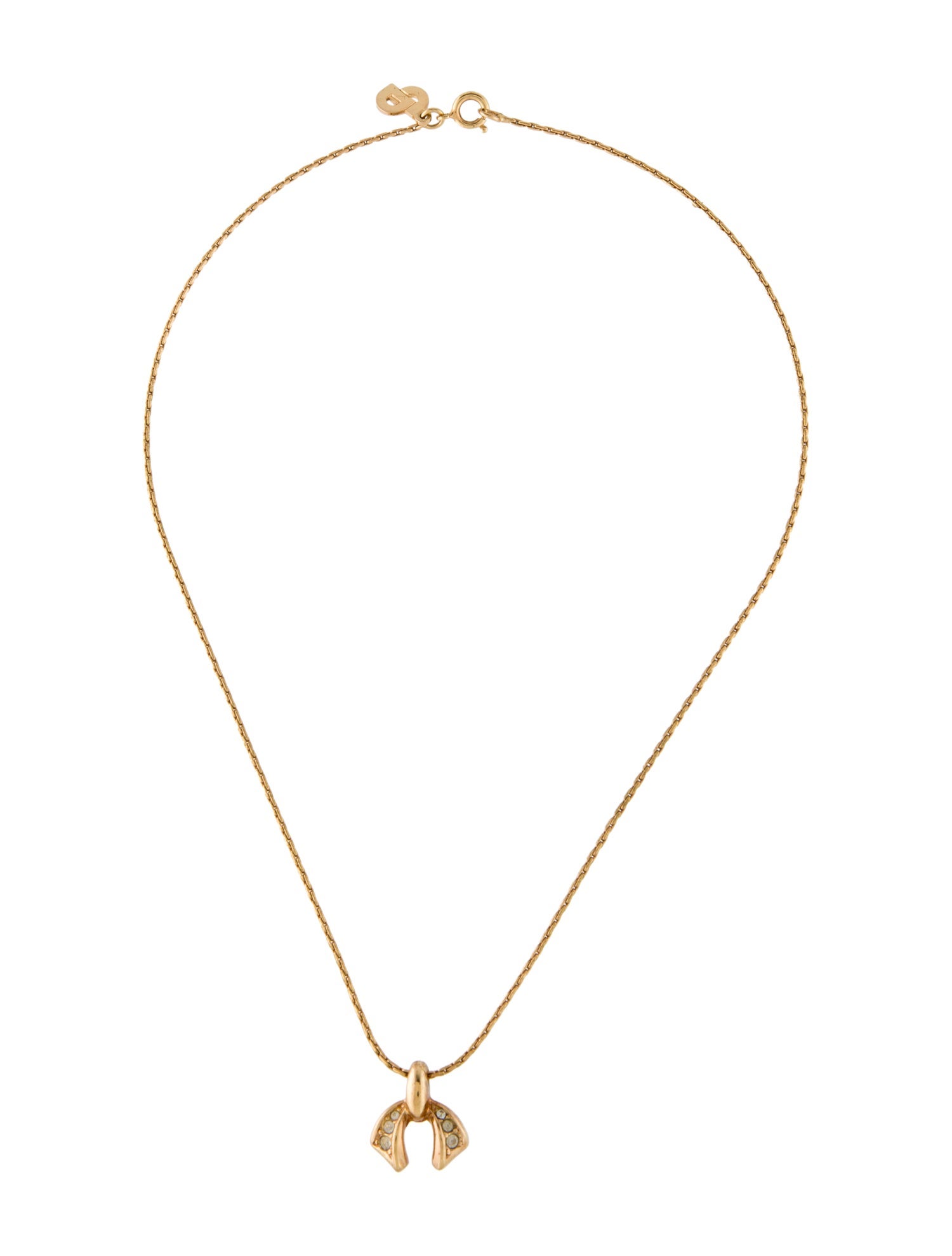 Christian Dior Vintage Crystal Bow Pendant Necklace