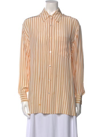 Christian Dior Tops Silk Striped Button-Up Top L