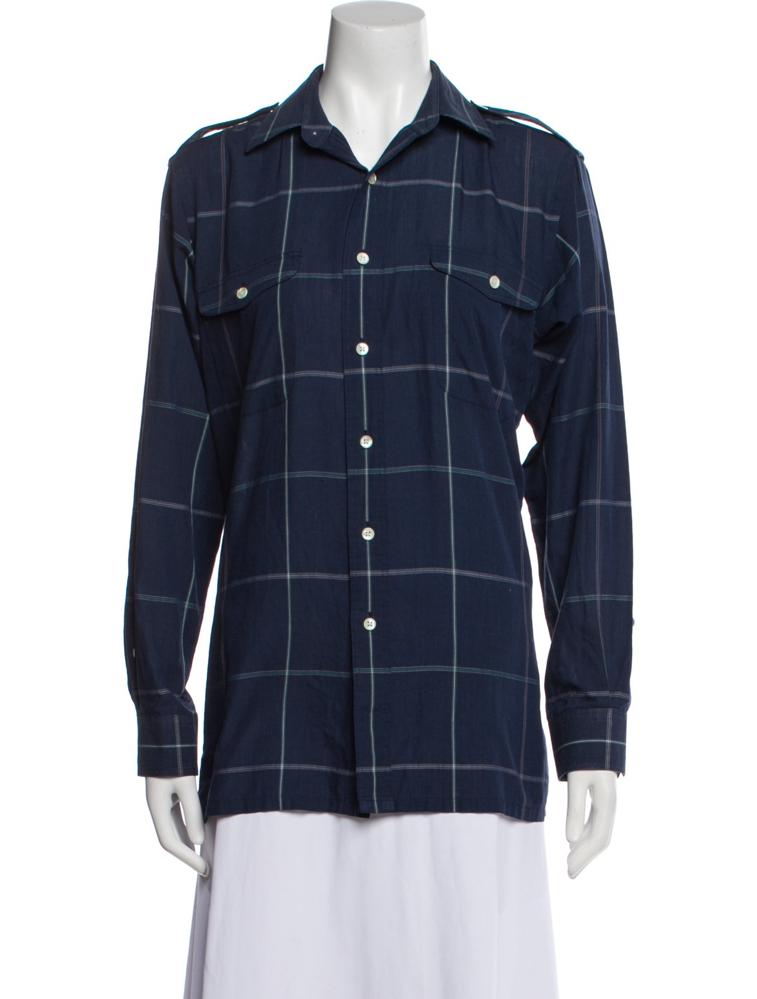 Christian Dior Plaid Print Long Sleeve Button-Up Top