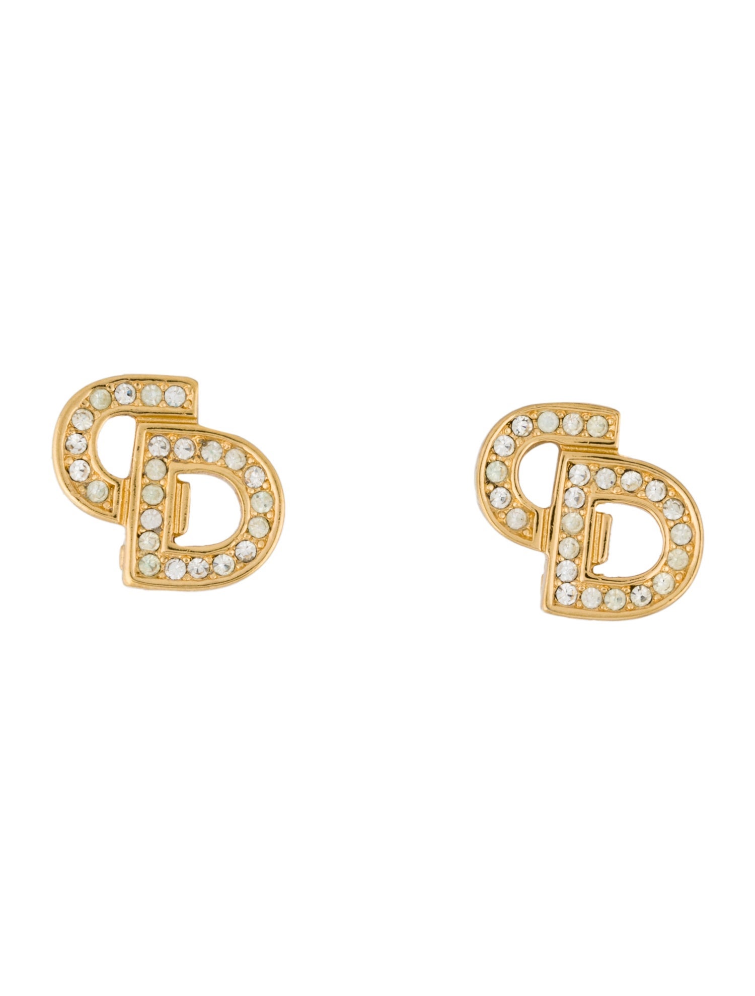 アクセサリー Christian Dior logo earrings Vintage Christian Dior Vintage Crystal Logo Clip-On Earrings - Clip