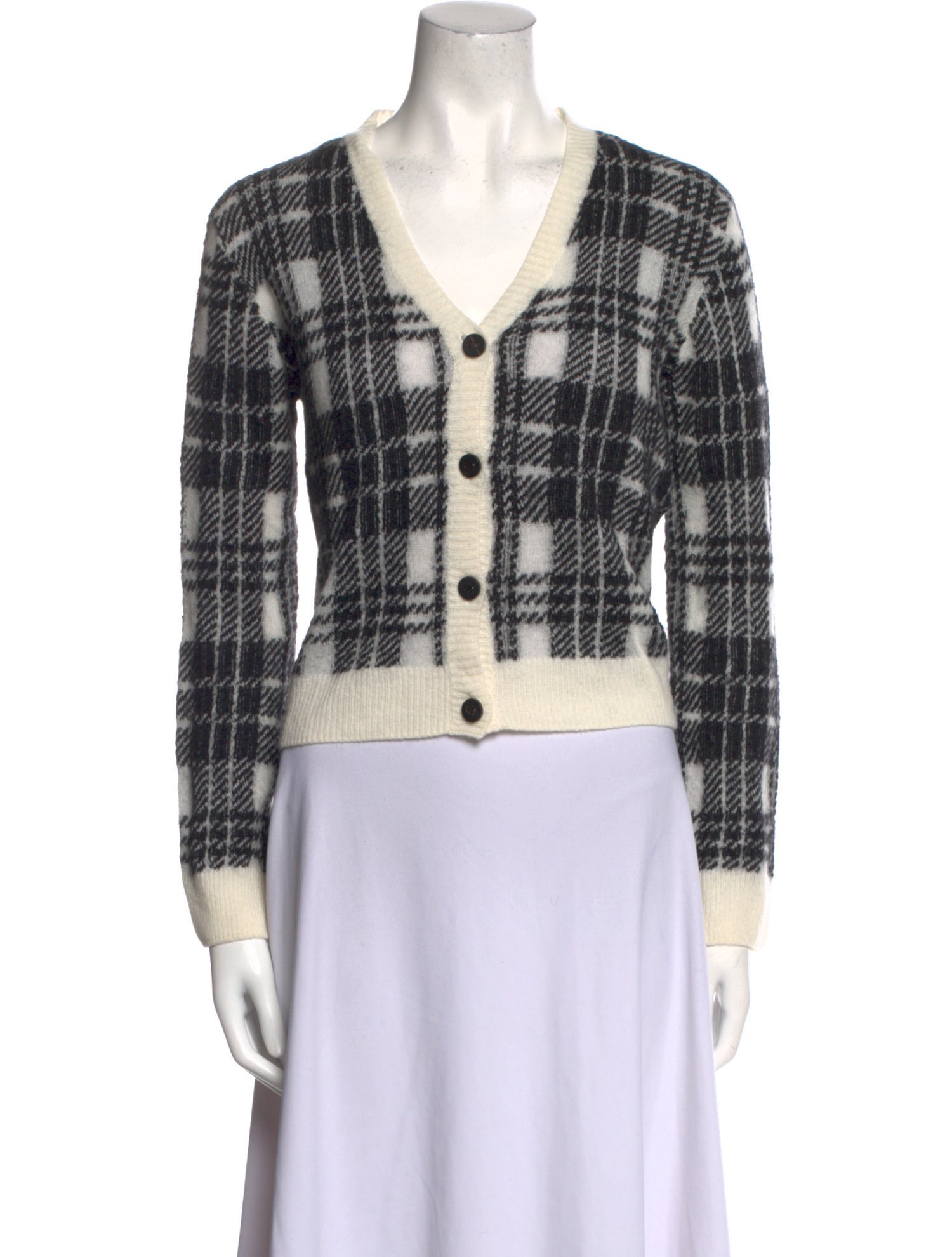 Christian Dior Plaid Print V-Neck Sweater