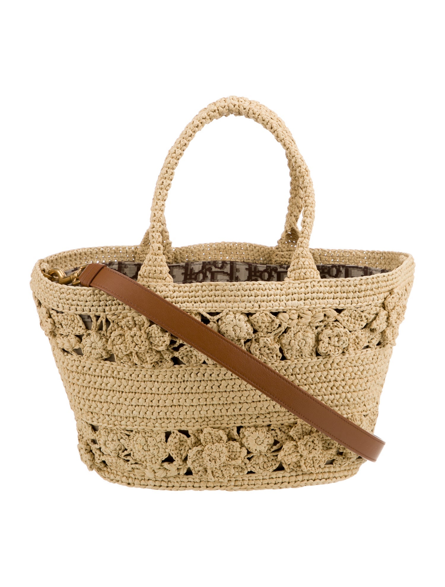 バッグ christianDior Christian Dior Raffia Hat Basket - Neutrals Handle Bags, Handbags