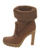 Christian Dior Suede Fur Trim Lace-Up Boots