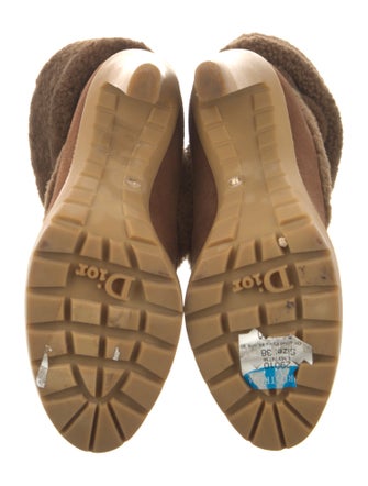 Christian Dior Suede Fur Trim Lace-Up Boots