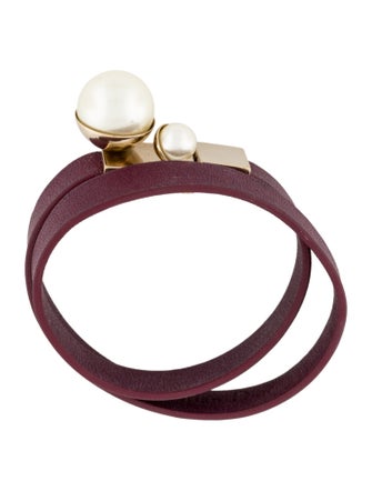 Christian Dior Leather & Faux Pearl 'Mise En Dior' Wrap Bracelet