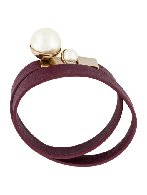 Christian Dior Leather & Faux Pearl 'Mise En Dior' Wrap Bracelet