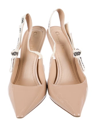 Christian Dior Patent Leather Bow Accents Slingback Pumps