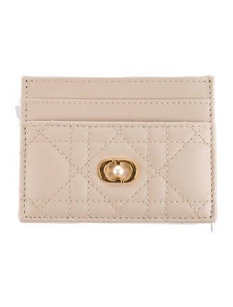 Christian Dior Faux Pearl Accents Leather Card Holder