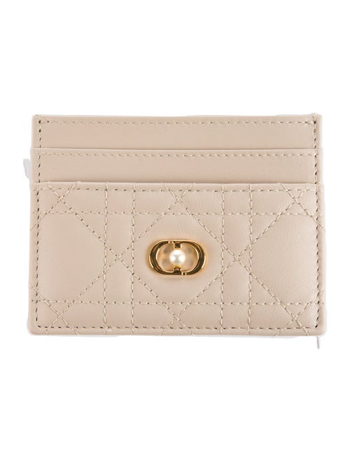 Christian Dior Faux Pearl Accents Leather Card Holder