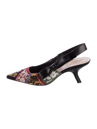 Christian Dior Patterned Embroidered Accent Slingback Pumps