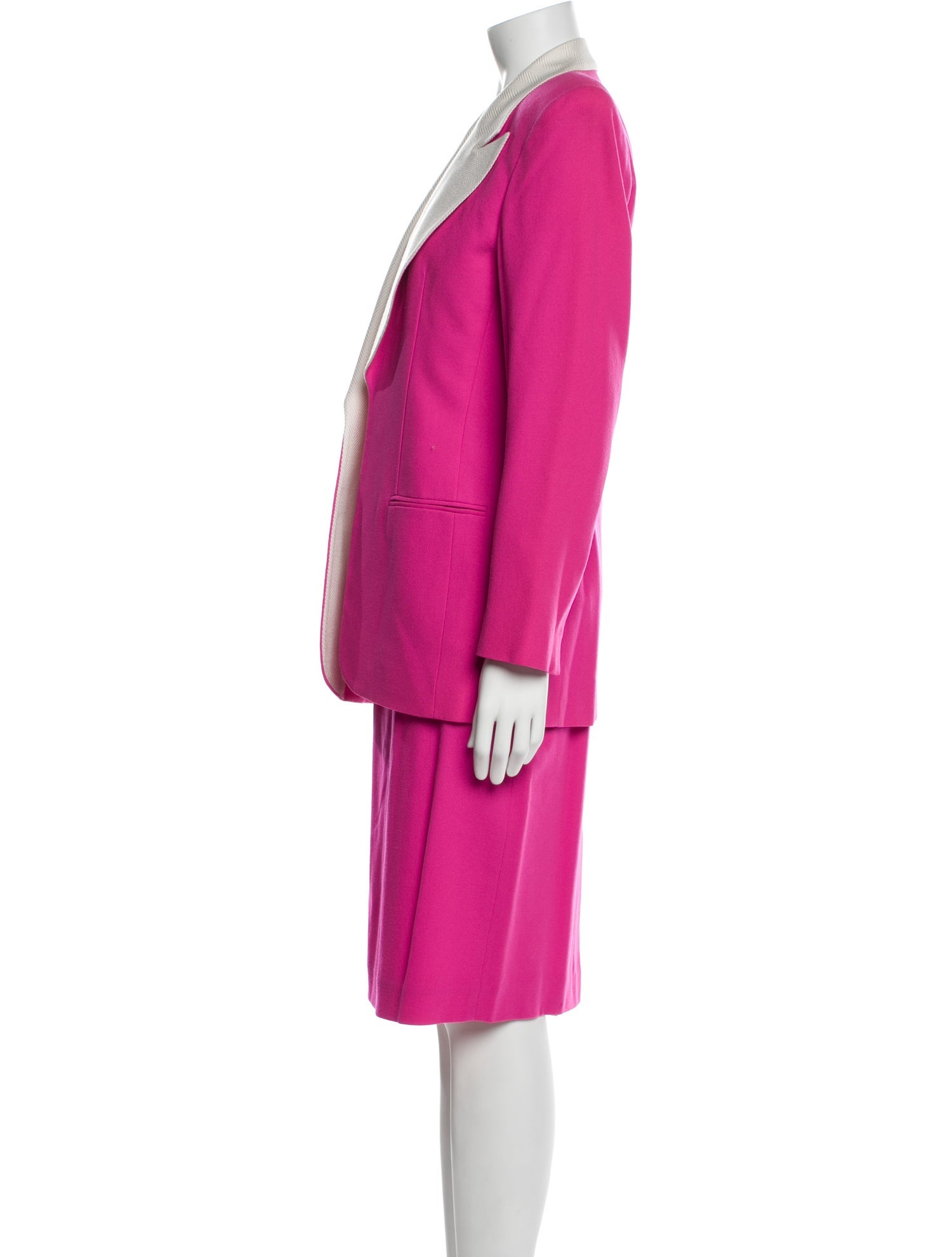 Christian Dior Wool Pleated Accents Skirt Suit