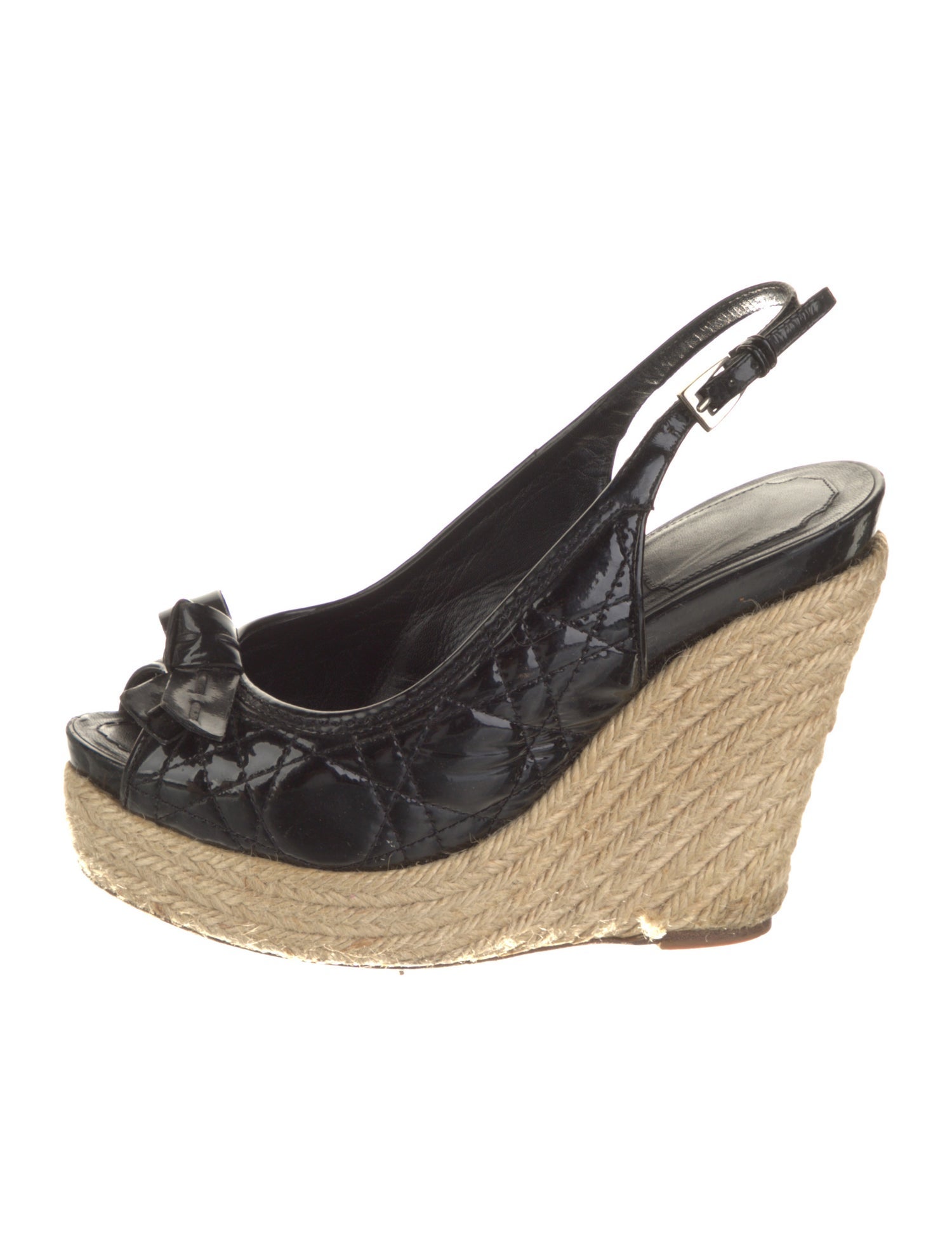 Christian Dior Cannage Pattern Patent Leather Espadrilles