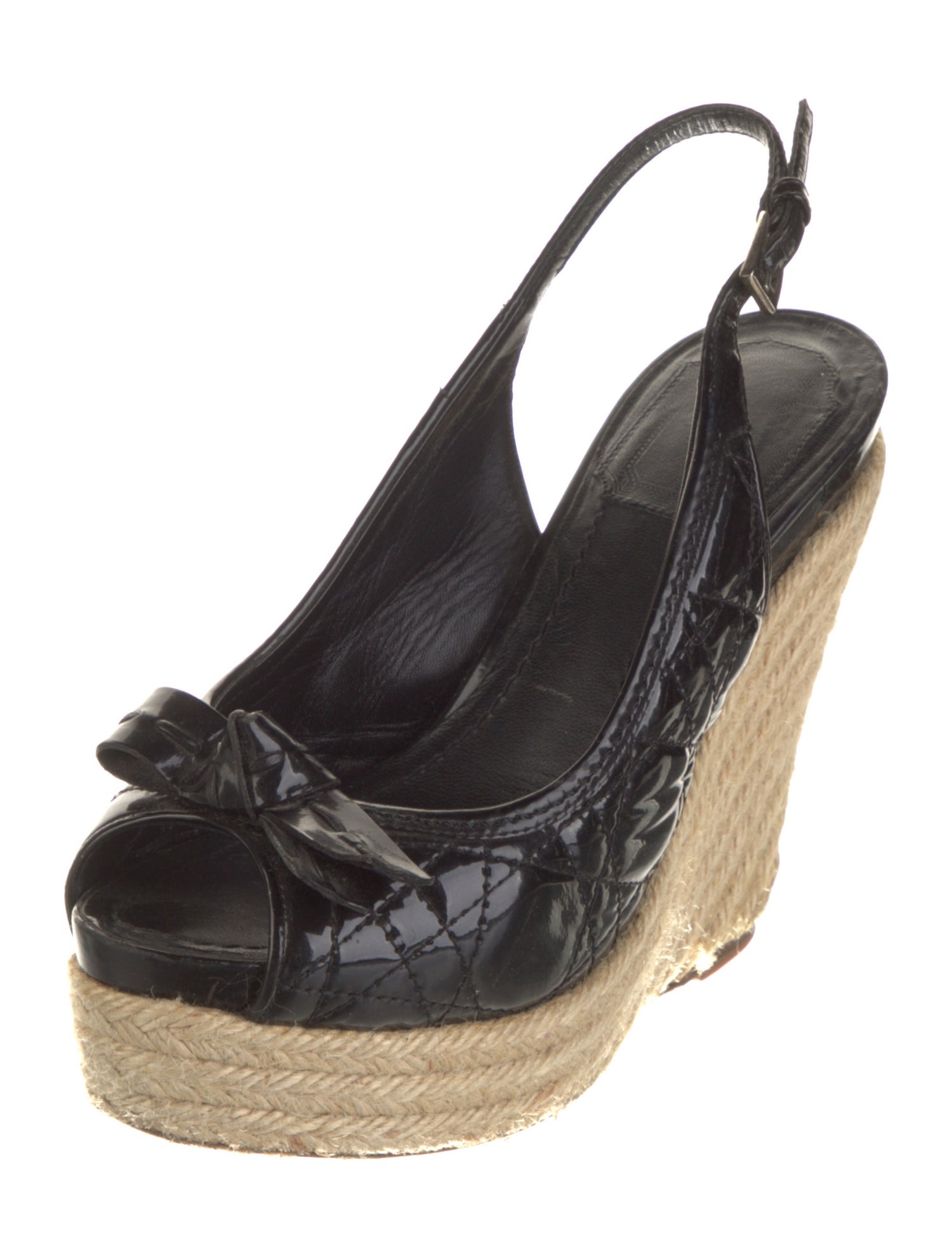 Christian Dior Cannage Pattern Patent Leather Espadrilles