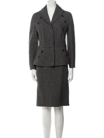 Christian Dior Virgin Wool Polka Dot Print Skirt Suit