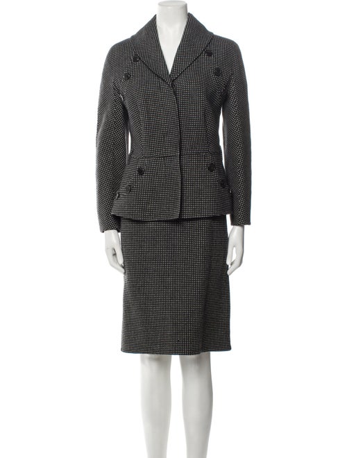 Christian Dior Virgin Wool Polka Dot Print Skirt Suit