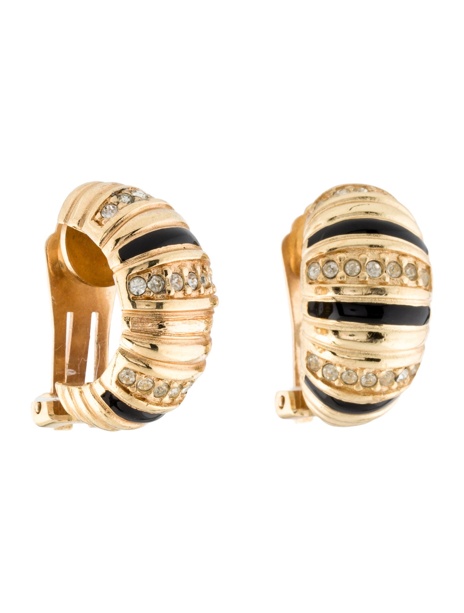 Christian Dior Vintage Enamel & Crystal Clip On Earrings