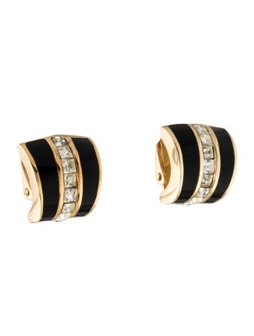 Christian Dior Clip-On Vintage Crystal & Enamel Earrings