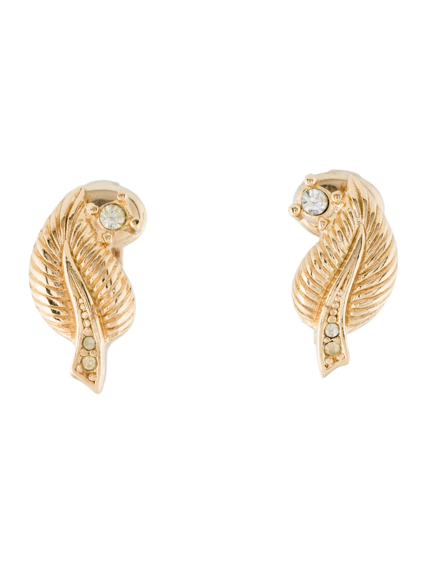 Christian Dior Vintage Crystal Leaf Clip-On Earrings