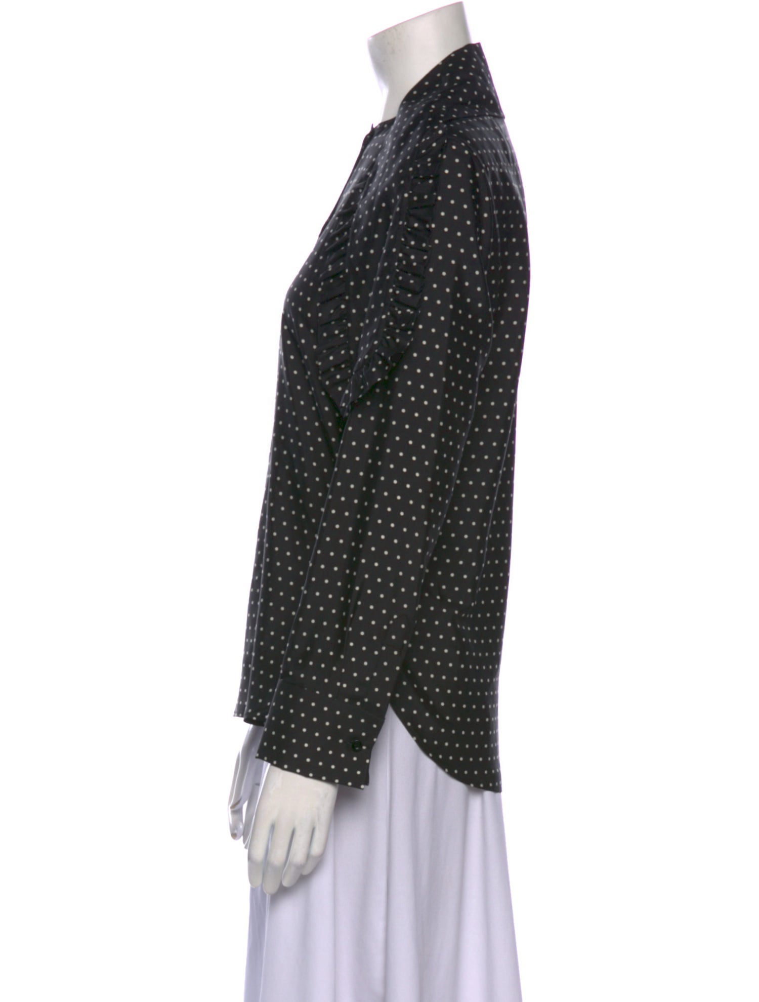 Christian Dior Silk Polka Dot Print Button-Up Top
