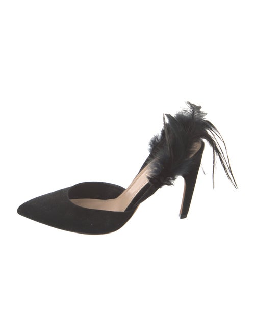 Christian Dior Suede Feather Trim Slingback Pumps