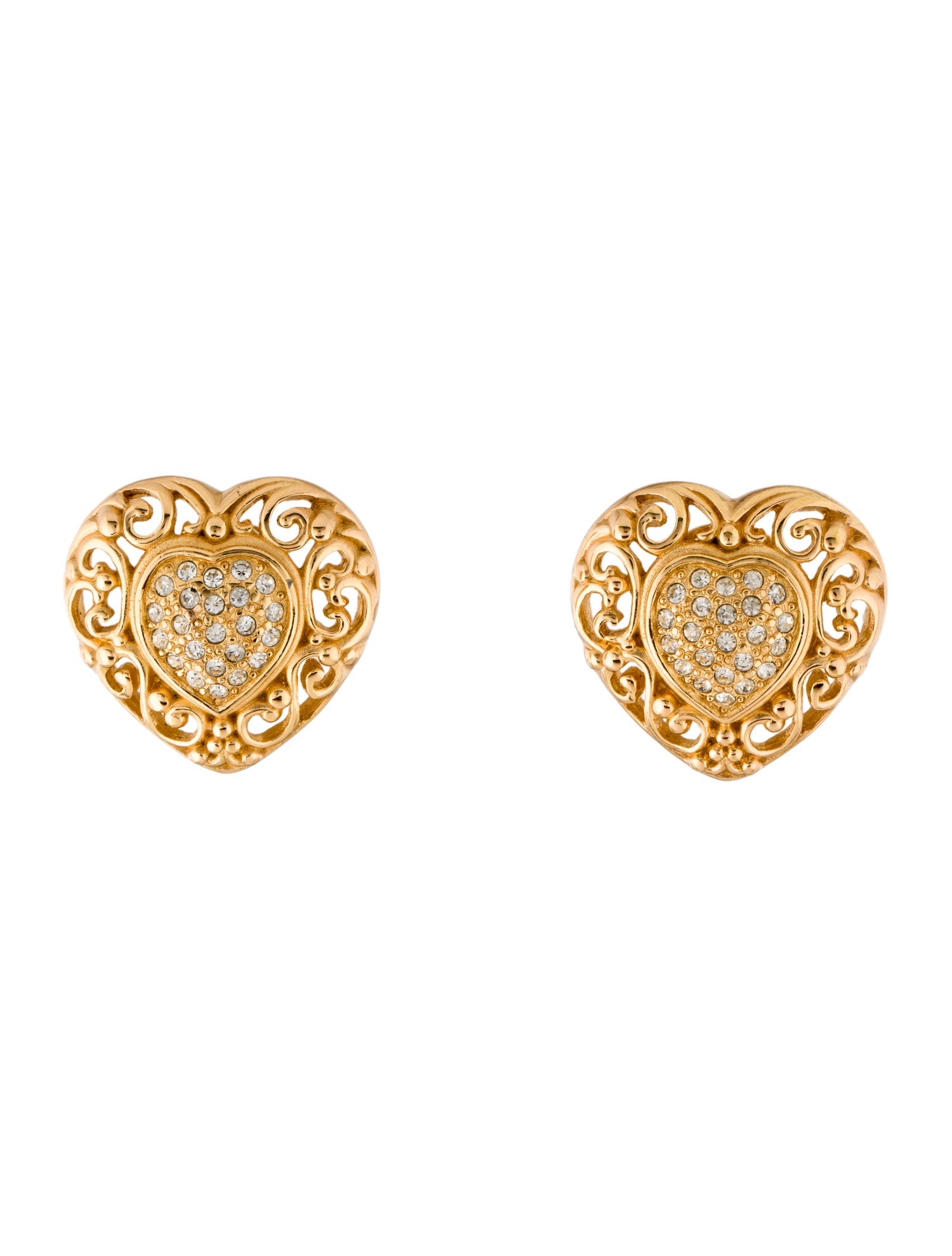 Christian Dior Vintage Crystal Large Heart Clip-On Earrings
