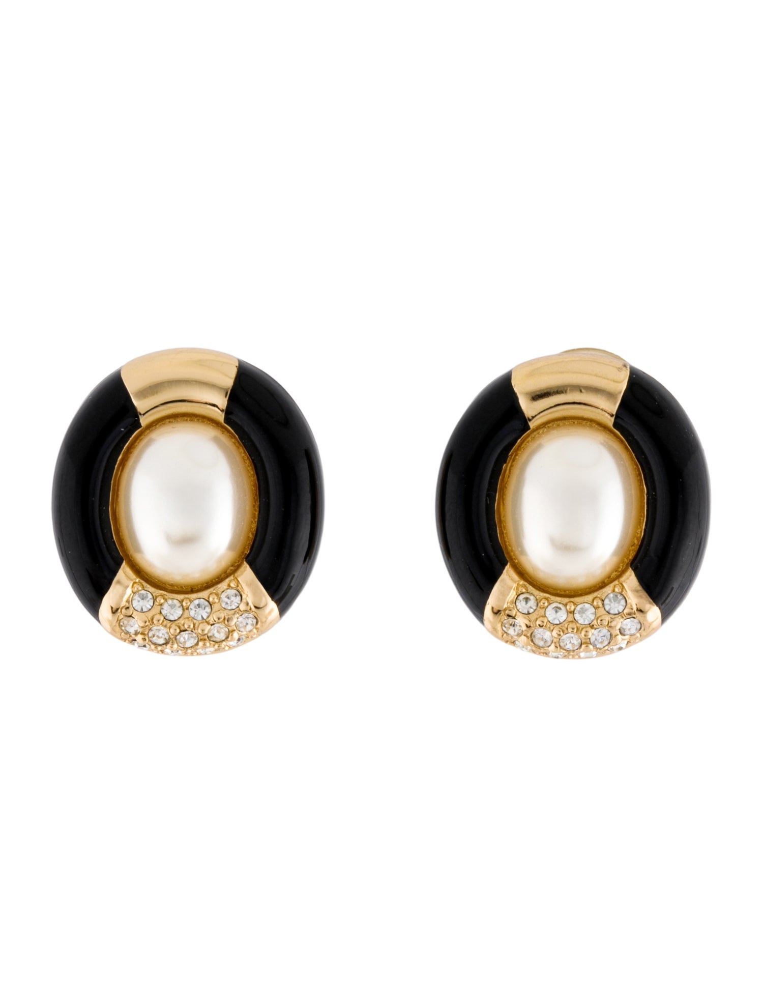 Christian Dior Faux Pearl, Crystal & Enamel Clip-On Earrings