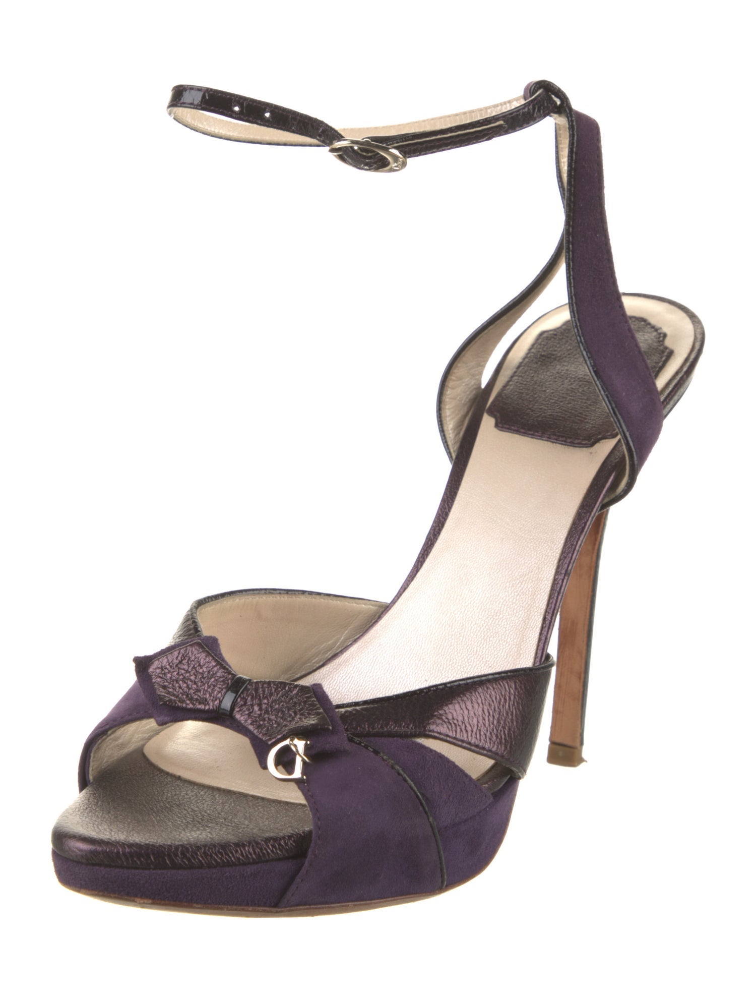 Christian Dior Suede Bow Accents T-Strap Sandals
