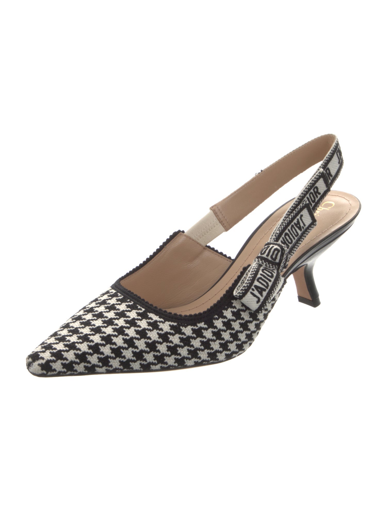 Christian Dior Canvas Houndstooth Print Slingback Pumps
