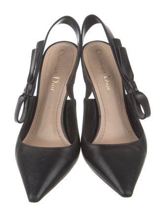 Christian Dior Leather Bow Accents Slingback Pumps