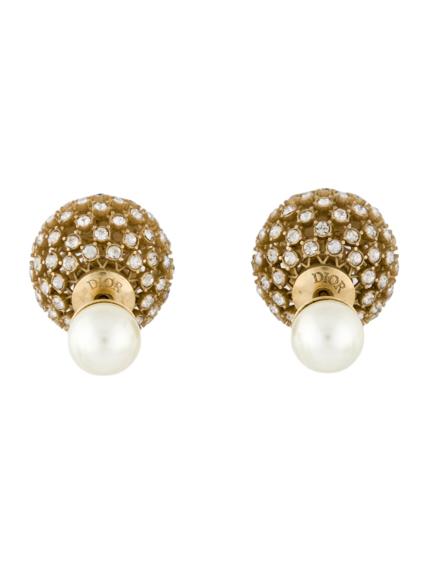 Christian Dior Faux Pearl & Crystal Tribales Stud Earrings