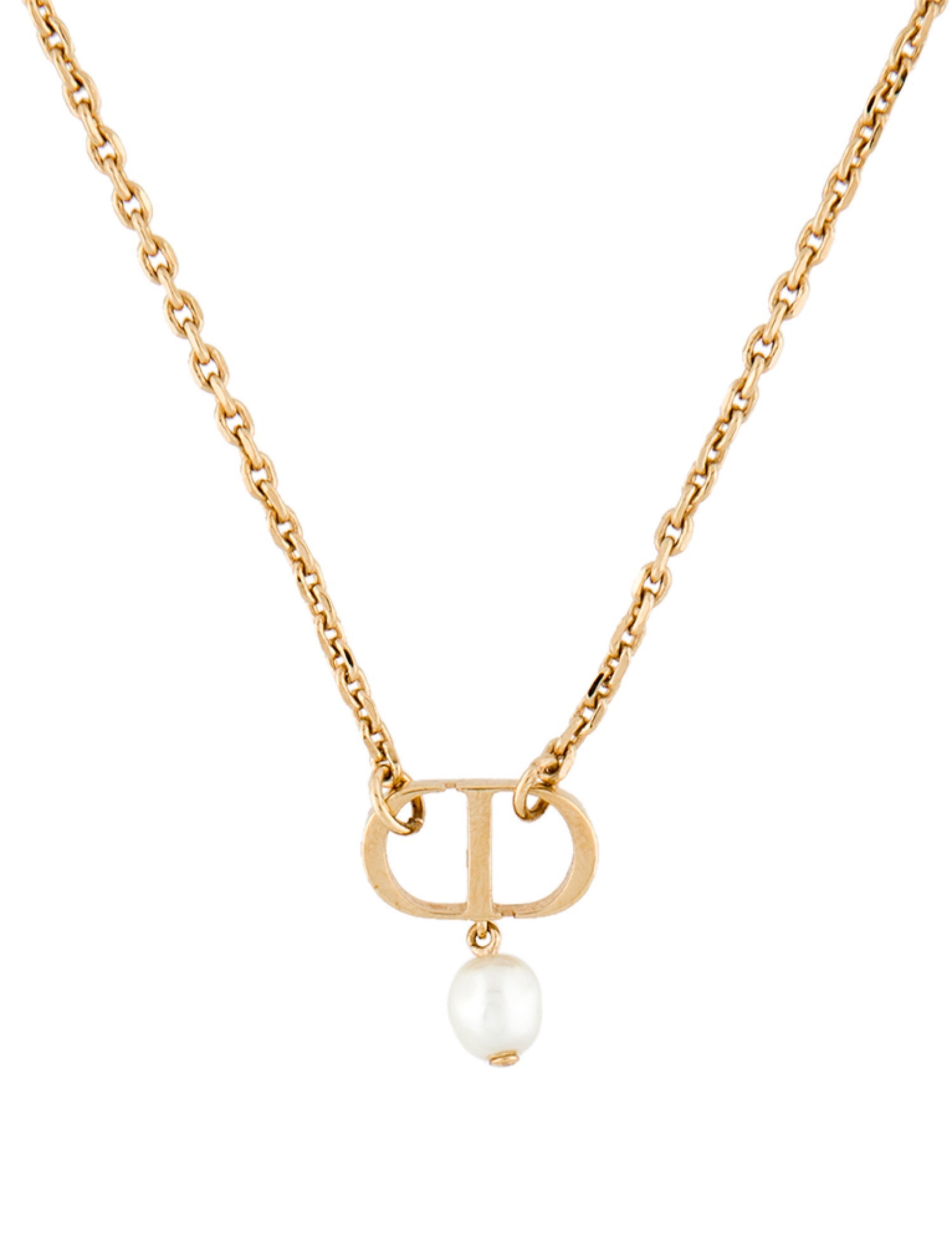 Christian Dior Faux Pearl Petit CD Pendant Necklace