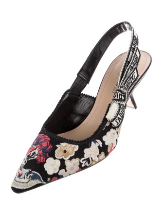 Christian Dior Printed Bow Accents Slingback Pumps