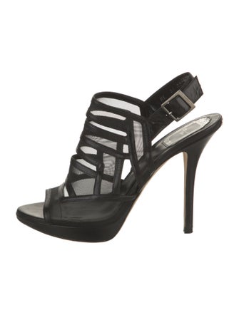 Christian Dior Leather Mesh Accents Slingback Sandals