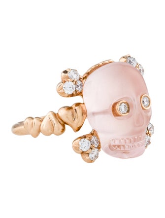 Christian Dior 18K Rose Quartz & Diamond Tete de Mort Ring