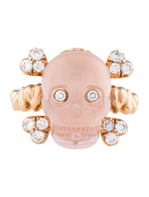 Christian Dior 18K Rose Quartz & Diamond Tete de Mort Ring