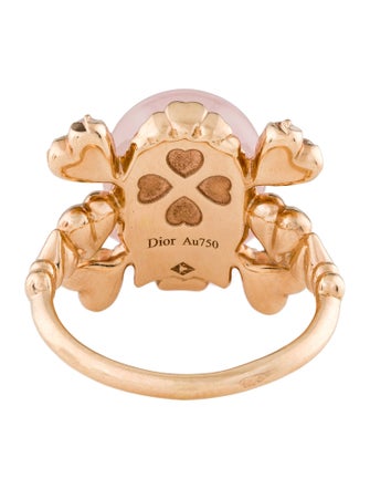 Christian Dior 18K Rose Quartz & Diamond Tete de Mort Ring
