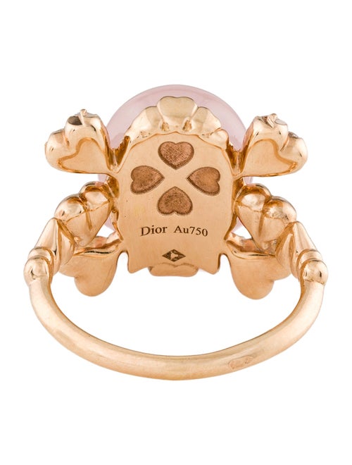 Christian Dior 18K Rose Quartz & Diamond Tete de Mort Ring