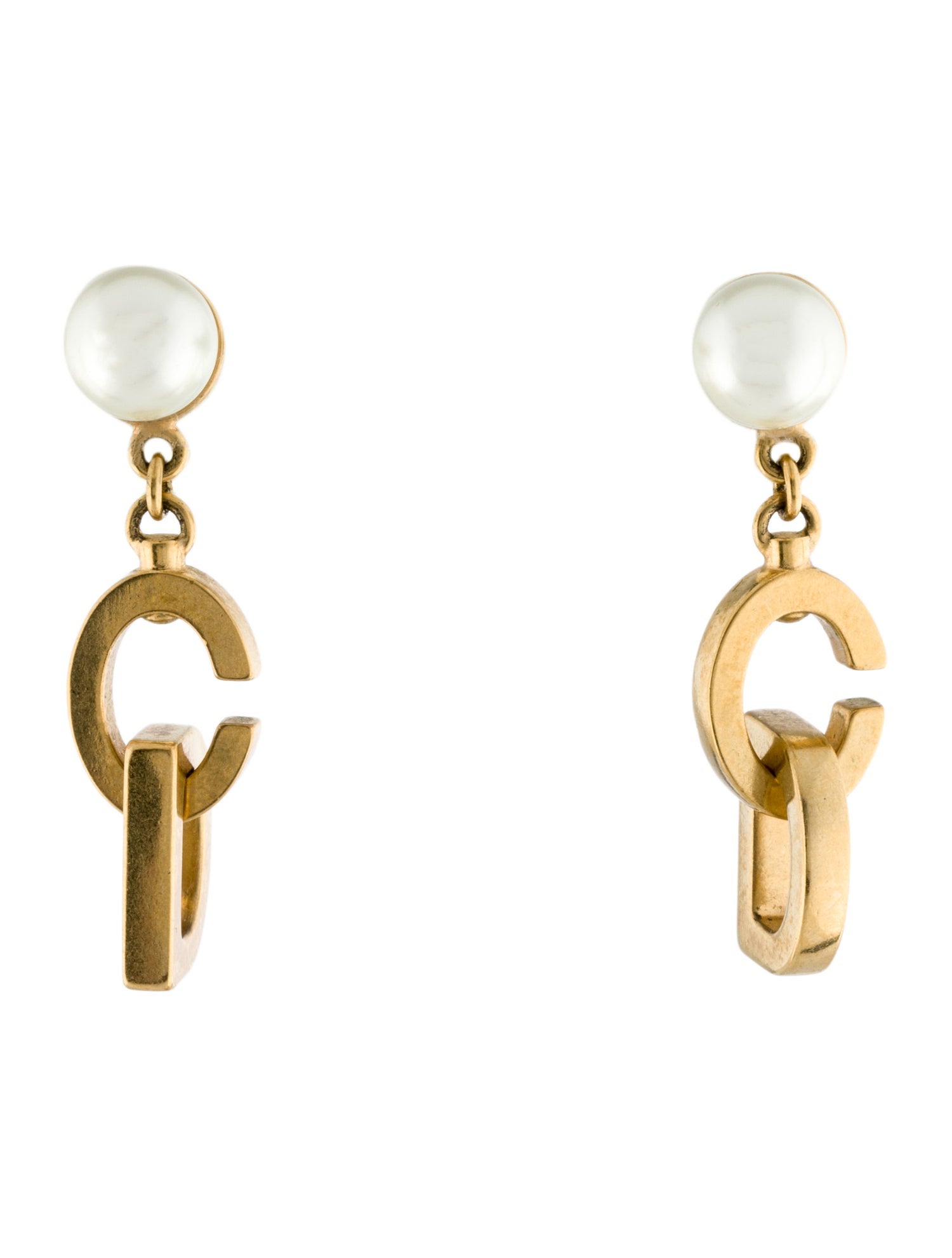 Christian Dior Faux Pearl Tribales CD Drop Earrings
