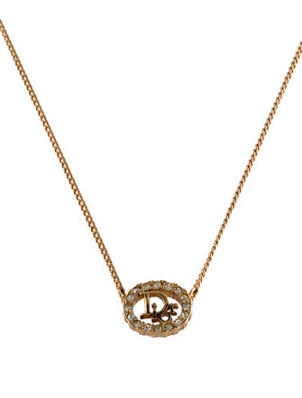 Christian Dior Vintage Crystal Logo Pendant Necklace