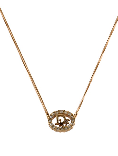 Christian Dior Vintage Crystal Logo Pendant Necklace