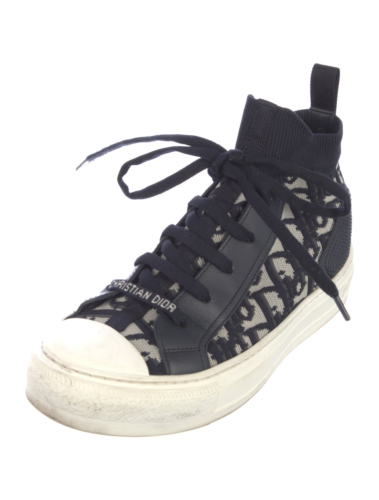 Christian Dior Oblique Jacquard Leather Trim Embellishment Sneakers
