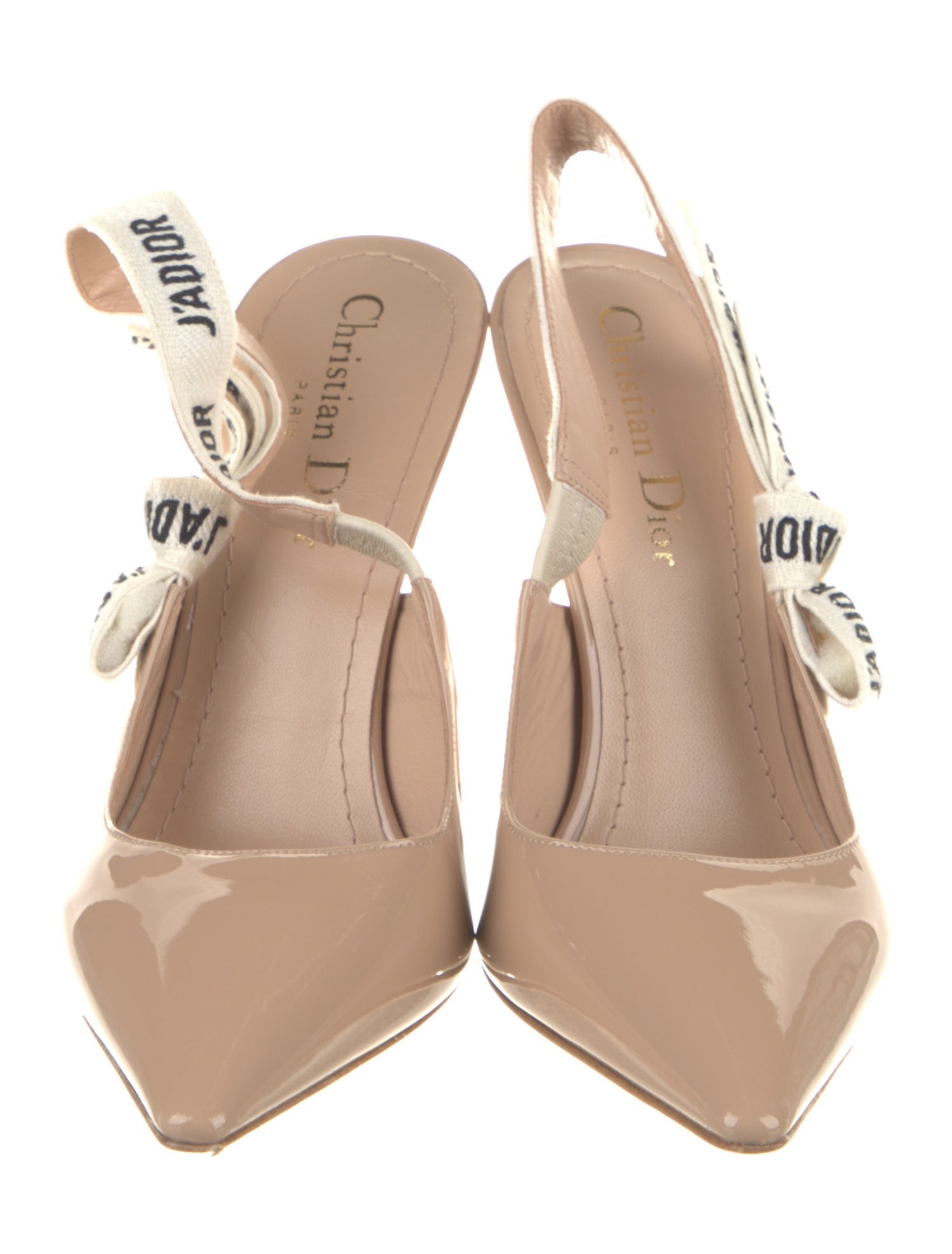 Christian Dior Patent Leather Bow Accents Slingback Pumps