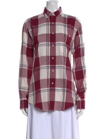 Christian Dior Tops Plaid Print Long Sleeve Button-Up Top M
