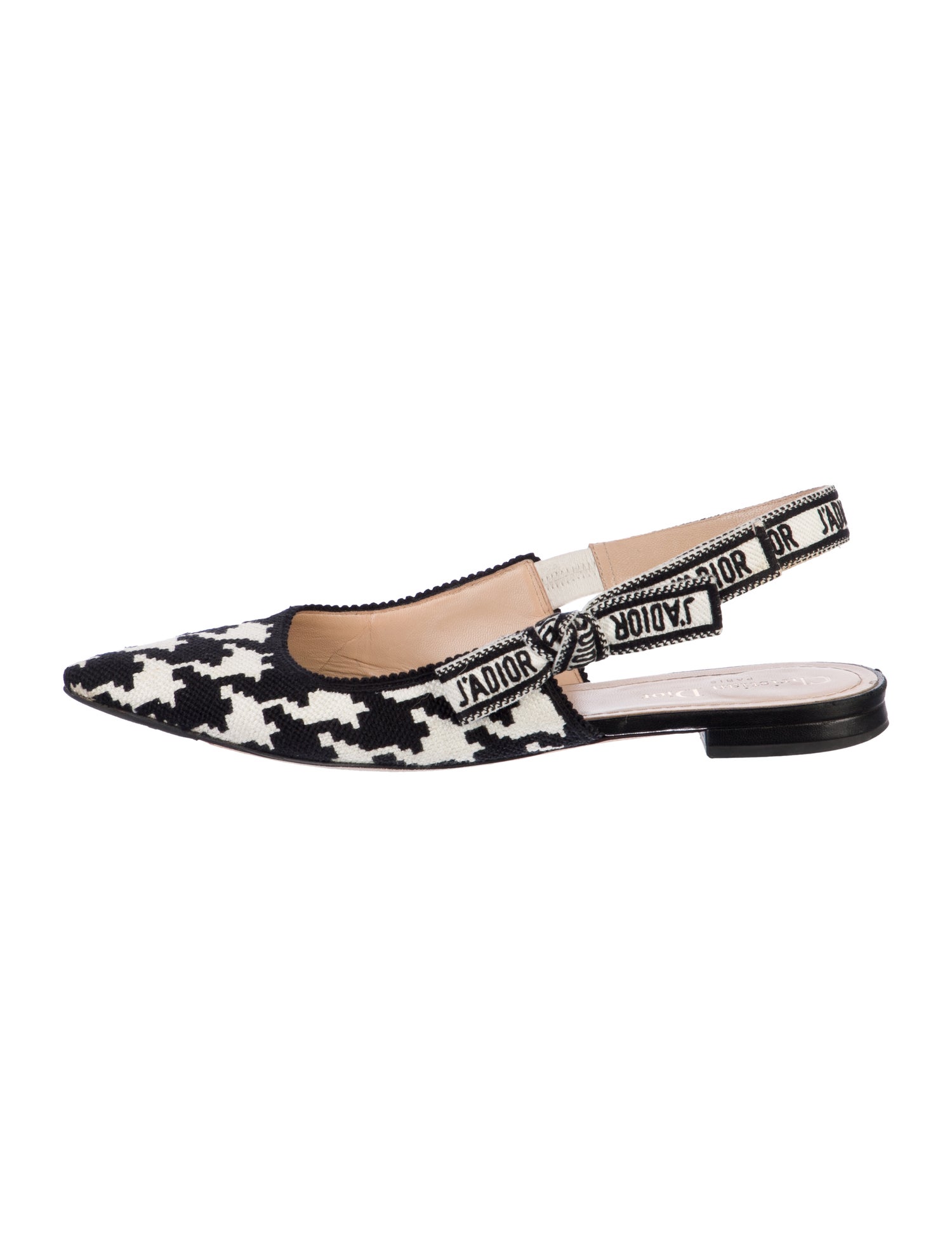 Christian Dior Houndstooth Print Bow Accents Slingback Flats