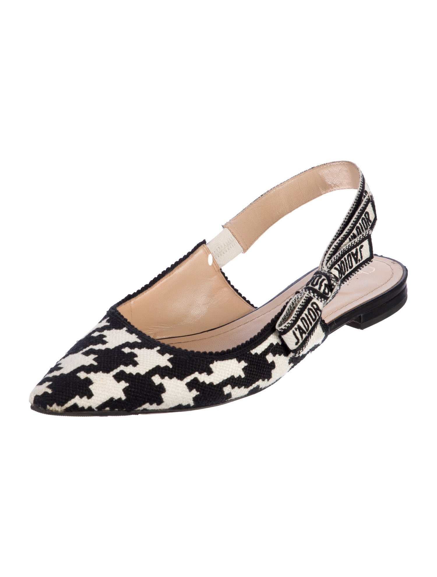 Christian Dior Houndstooth Print Bow Accents Slingback Flats