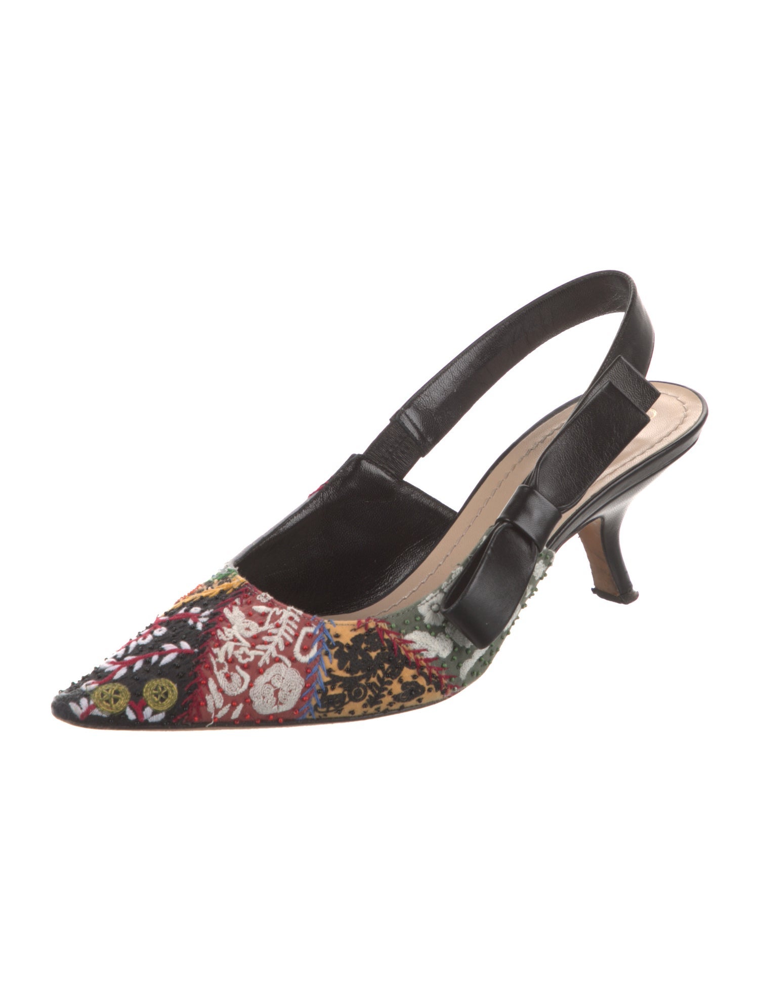 Christian Dior Flora Print Beaded Accents Slingback Pumps