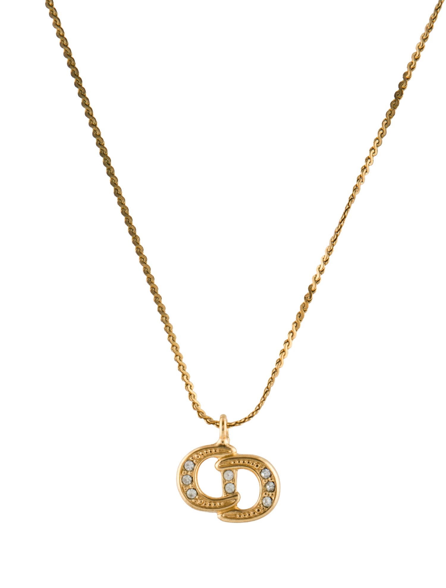 Christian Dior Vintage Crystal CD Pendant Necklace