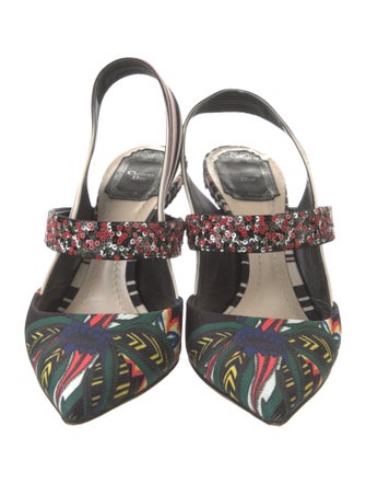 Christian Dior Canvas Printed Slingback Pumps