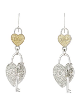 Christian Dior Heart Lock & Key Drop Earrings